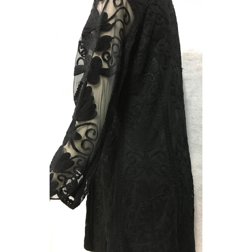Vintage Collection Black Lace Long Lined Body Zip Up Front Coat Size Large - Picture 5 of 8